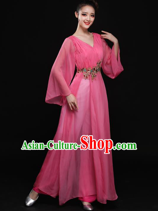 Chinese Traditional Classical Dance Pink Clothing Folk Dance Umbrella Dance Costume for Women