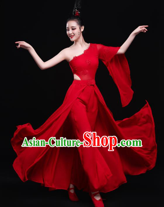 Chinese Traditional Classical Dance Red Dress Umbrella Dance Costume for Women