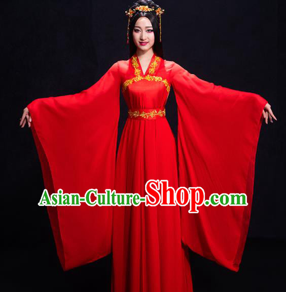 Chinese Traditional Ancient Fairy Red Dress Classical Dance Costume for Women