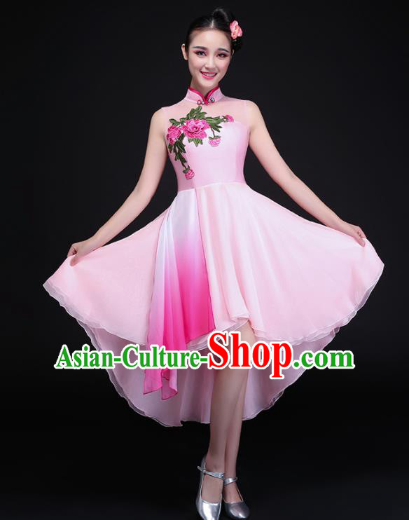 Chinese Traditional Umbrella Dance Pink Dress Classical Dance Chorus Costume for Women