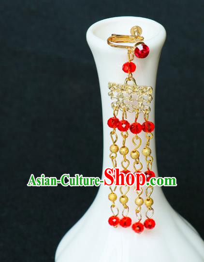 Chinese Traditional Jewelry Accessories Ancient Red Beads Tassel Earrings for Women