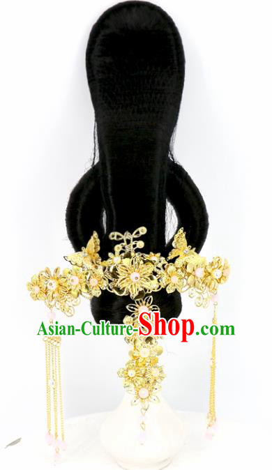 Chinese Traditional Drama Hair Accessories Ancient Tang Dynasty Queen Wig and Hairpins Headwear for Women