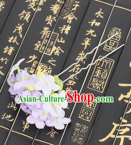 Chinese Traditional Hair Accessories Ancient Tang Dynasty Purple Flowers Hairpins for Women