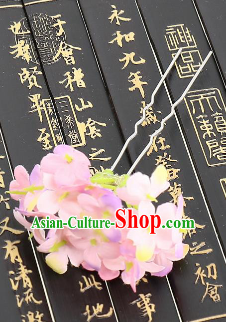 Chinese Traditional Hair Accessories Ancient Tang Dynasty Pink Flowers Hairpins for Women