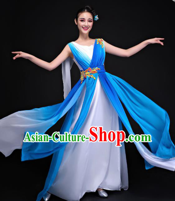 Professional Chorus Costumes Modern Dance Compere Blue Dress for Women