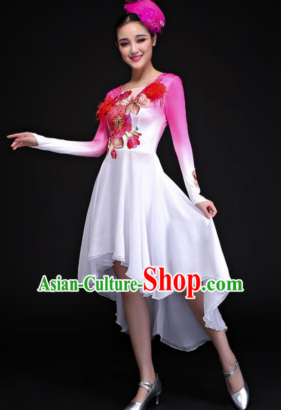 Professional Chorus Costumes Modern Dance Folk Dance Compere Pink Dress for Women