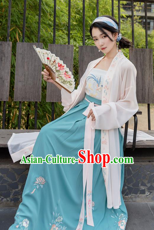 Chinese Traditional Song Dynasty Costume Ancient Young Lady Embroidered Hanfu Dress for Women