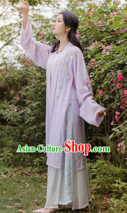 Traditional Chinese Song Dynasty Purple Costumes Ancient Embroidered Hanfu Dress for Women
