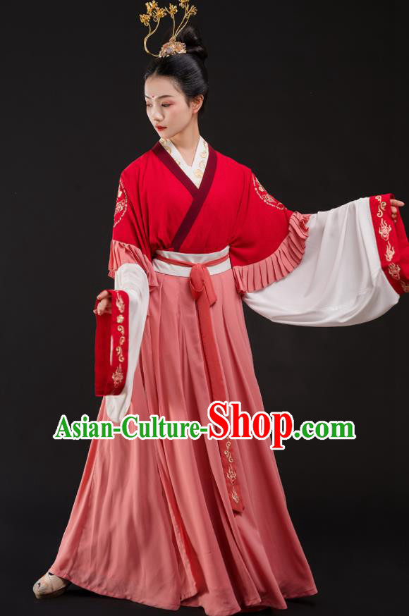 Traditional Chinese Jin Dynasty Princess Costumes Ancient Fairy Embroidered Hanfu Dress for Women