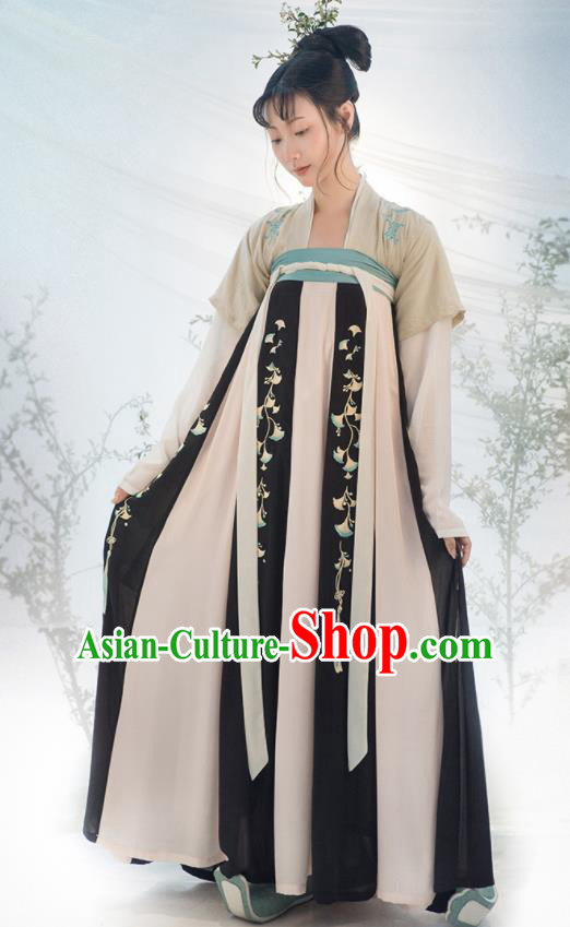 Traditional Chinese Tang Dynasty Princess Costumes Ancient Fairy Embroidered Black Hanfu Dress for Women