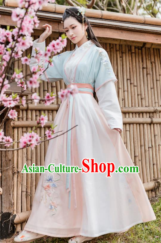 Traditional Chinese Ming Dynasty Young Lady Embroidered Costumes Complete Set for Women