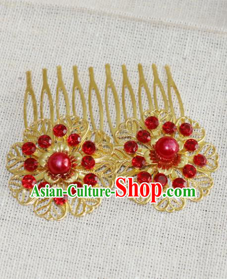 Chinese Traditional Hair Accessories Ancient Hanfu Golden Hair Comb Hairpins for Women