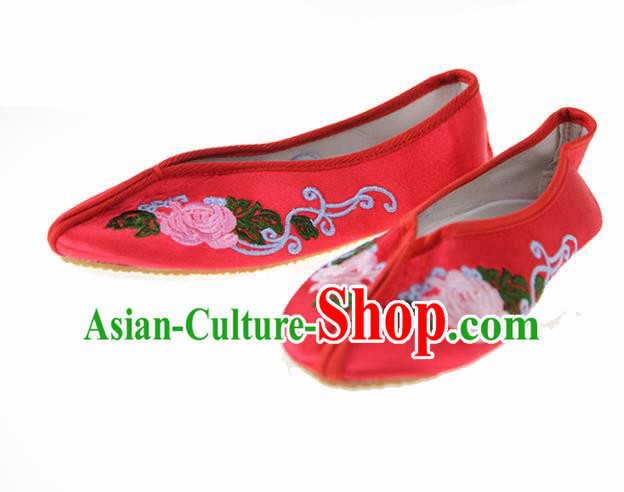 Asian Chinese Ancient Red Hanfu Shoes Traditional Embroidered Shoes for Kids