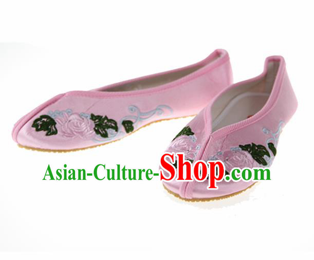 Asian Chinese Ancient Pink Hanfu Shoes Traditional Embroidered Shoes for Kids