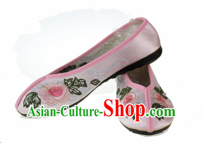 Asian Chinese Ancient Pink Blood Stained Shoes Traditional Embroidered Shoes for Women