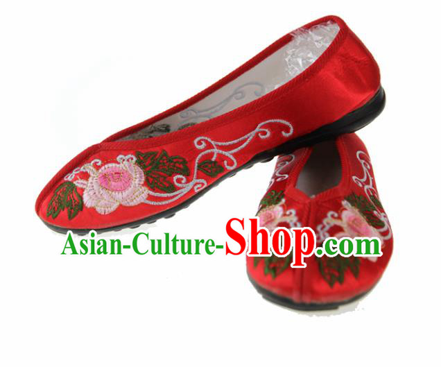 Asian Chinese Ancient Red Blood Stained Shoes Traditional Embroidered Shoes for Women