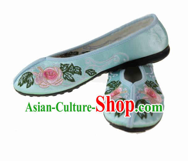 Asian Chinese Ancient Green Blood Stained Shoes Traditional Embroidered Shoes for Women