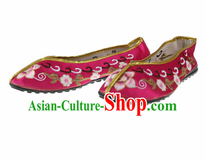 Asian Chinese Traditional Rosy Blood Stained Shoes Ancient Embroidered Shoes for Women