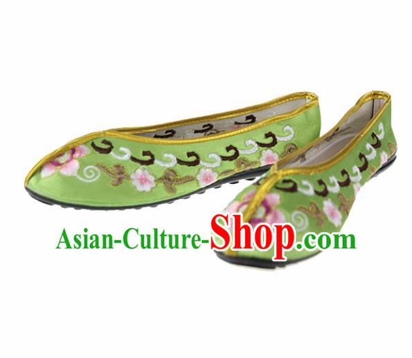 Asian Chinese Traditional Green Blood Stained Shoes Ancient Embroidered Shoes for Women