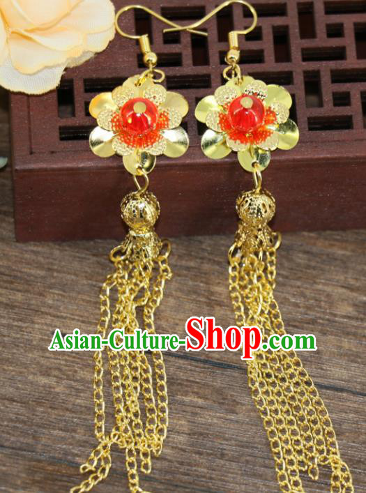 Chinese Traditional Jewelry Accessories Ancient Tassel Flower Earrings for Women