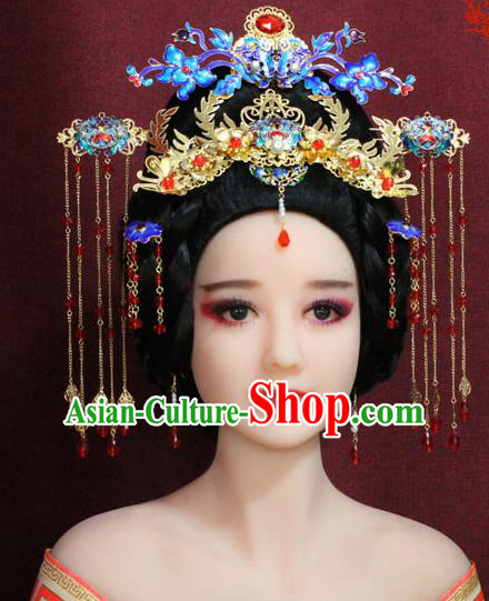 Chinese Ancient Imperial Consort Hair Accessories Tang Dynasty Empress Cloisonne Phoenix Coronet Hairpins for Women