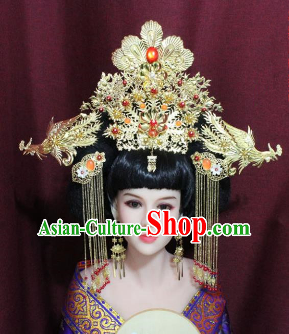Chinese Ancient Palace Hair Accessories Handmade Han Dynasty Queen Phoenix Coronet Hairpins for Women
