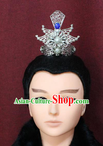 Chinese Traditional Swordsman Hair Accessories Ancient Han Dynasty Prince Pearls Hairdo Crown for Men