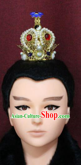 Chinese Traditional Swordsman Hair Accessories Ancient Han Dynasty Prince Pearls Hairdo Crown for Men