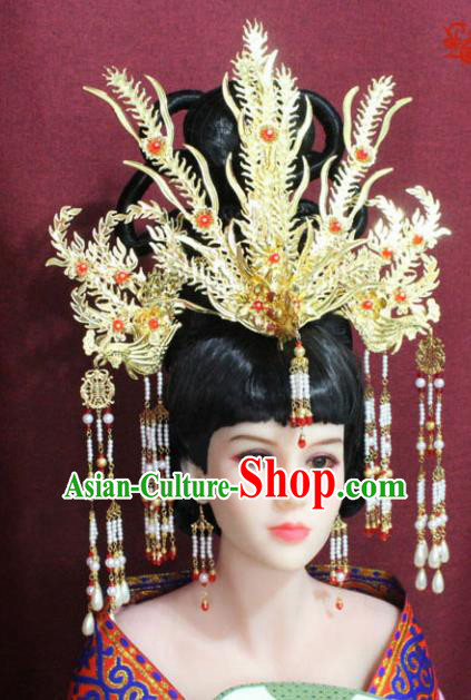 Chinese Ancient Palace Hair Accessories Handmade Tang Dynasty Queen Phoenix Coronet Hairpins for Women