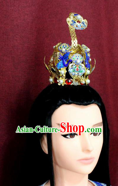 Chinese Traditional Tang Dynasty Swordsman Cloisonne Hairdo Crown Ancient Prince Hair Accessories for Men