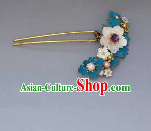 Chinese Ancient Qing Dynasty Handmade Hair Accessories Shell Flower Hairpins for Women
