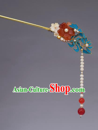 Chinese Ancient Qing Dynasty Handmade Hair Accessories Pearls Tassel Hairpins for Women