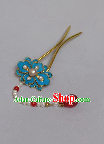 Chinese Ancient Qing Dynasty Palace Lotus Hair Accessories Handmade Tian-Tsui Pearls Tassel Hairpins for Women