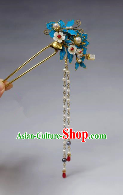 Chinese Ancient Qing Dynasty Palace Hair Accessories Handmade Tian-Tsui Butterfly Tassel Hairpins for Women