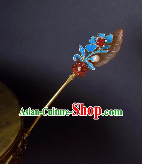 Chinese Handmade Princess Hanfu Hairpins Red Jade Hair Clip Ancient Hair Accessories for Women