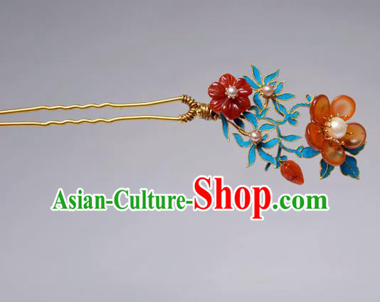 Chinese Ancient Qing Dynasty Hair Accessories Princess Red Flowers Hair Clip Handmade Palace Hairpins for Women