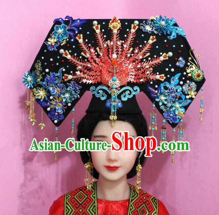 Chinese Handmade Qing Dynasty Queen Hairpins Ancient Blueing Phoenix Coronet Hair Accessories for Women