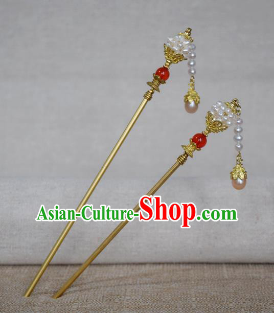 Chinese Handmade Hair Accessories Pearls Hairpins Ancient Hanfu Hair Clip for Women