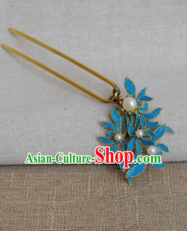 Chinese Handmade Hair Accessories Pearls Blueing Hairpins Ancient Hanfu Hair Clip for Women