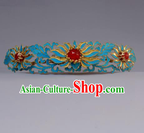 Chinese Ancient Qing Dynasty Princess Hairpins Hair Accessories Handmade Hanfu Blueing Lotus Hair Comb for Women