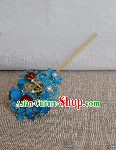 Chinese Handmade Qing Dynasty Palace Hairpins Hair Accessories Ancient Hanfu Blueing Hair Clip for Women