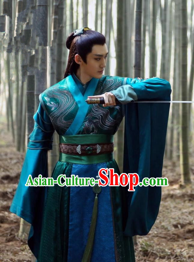 Traditional Chinese Ancient Prince Swordsman Blades Embroidered Costumes for Men