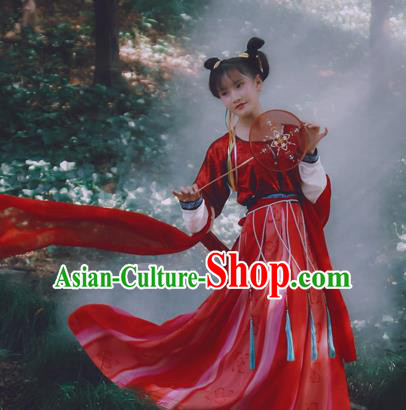 Chinese Ancient Red Hanfu Dress Tang Dynasty Nobility Lady Embroidered Costumes for Women