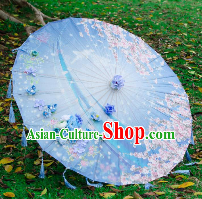 Chinese Traditional Blue Paper Umbrella Ancient Swordswoman Oil-paper Umbrella for Women