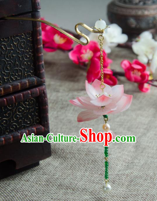 Chinese Ancient Hair Accessories Hanfu Handmade Red Lotus Hairpins for Women