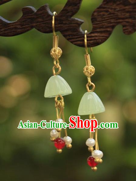 Asian Chinese Traditional Jewelry Accessories Hanfu Jade Lotus Seedpod Earrings for Women