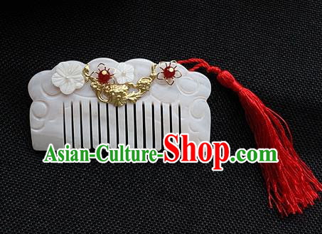 Chinese Ancient Hair Accessories Classical Carving Shell Hair Comb Hanfu Handmade Hairpins for Women