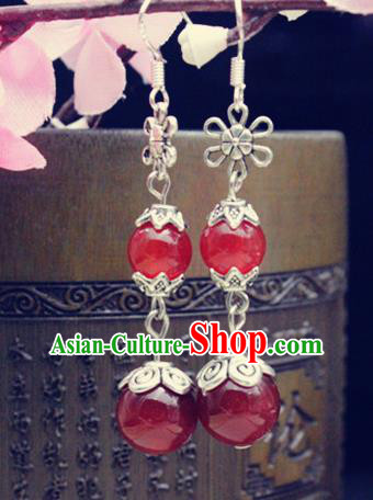 Asian Chinese Traditional Jewelry Accessories Hanfu Red Beads Earrings for Women