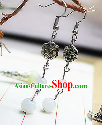 Asian Chinese Traditional Jewelry Accessories Hanfu White Beads Earrings for Women