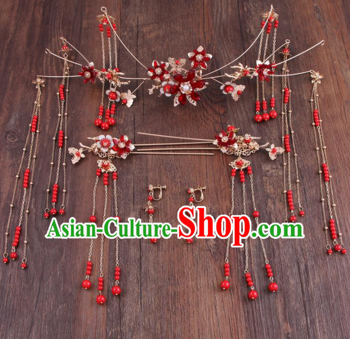 Chinese Ancient Bride Hair Accessories XiuHe Suit Hair Crown Hanfu Handmade Hairpins for Women